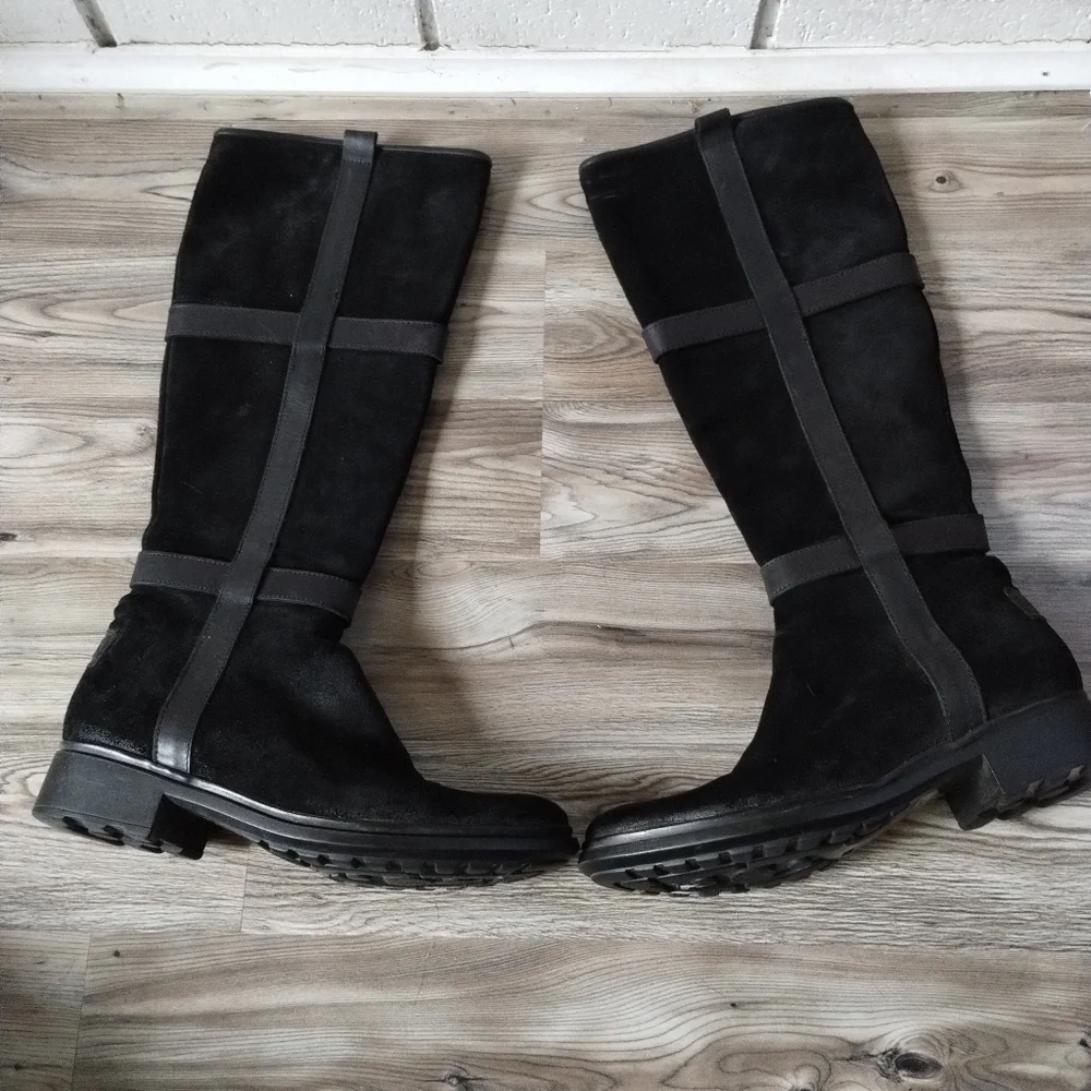 Hunter Willingen Black Suede Leather Tall Boots Size 6.5